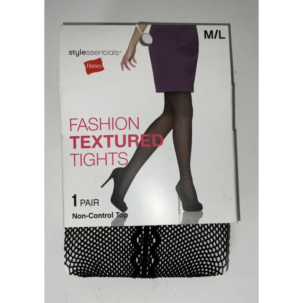 NIP Lot 3‎ Pairs Hanes Stylessentials Fashion Textured Fishnet Tights Black M/L